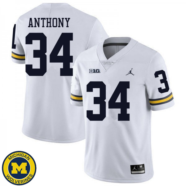 Men's Michigan Wolverines #34 Jordan Anthony White Jordan Brand Embroidery Jersey